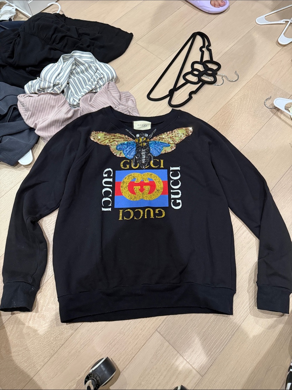 Black Sweater with Multicolor Bee and Logo Motif